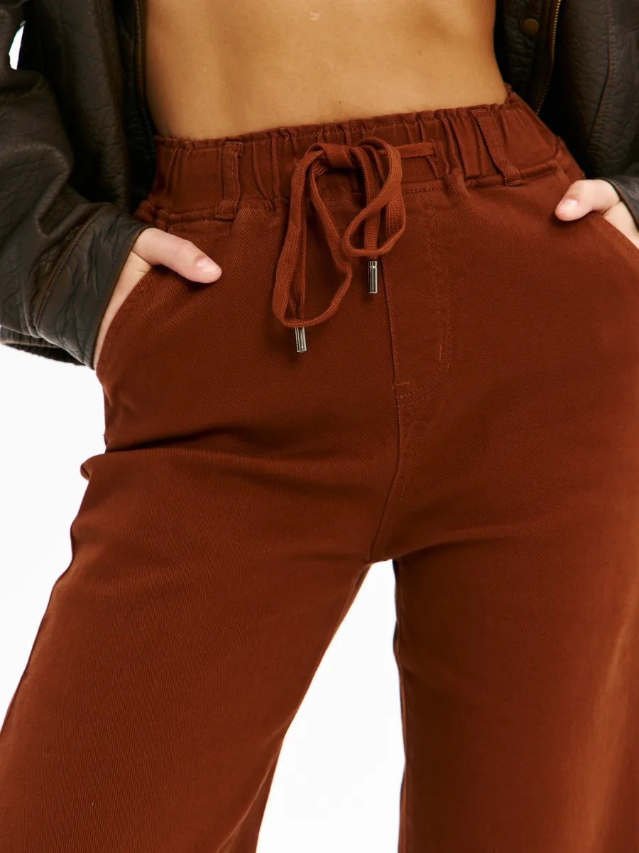 欧美亚马逊2025新款女式牛仔直筒阔腿百搭修身抽绳长裤牛仔裤